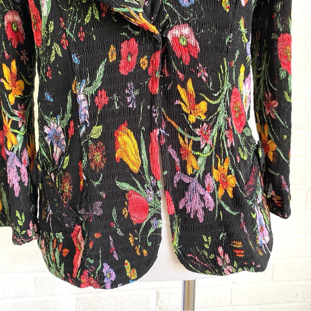 VINTAGE Jacket Blazer Alberto Makali Black Floral Large Boho WhimsyGoth Artsy - Picture 4 of 16